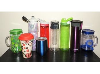 Assorted Set Of 9 Water Bottles, Cups And Mugs