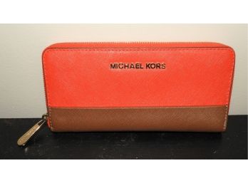 Michael Kors Orange & Brown Zippered Wallet