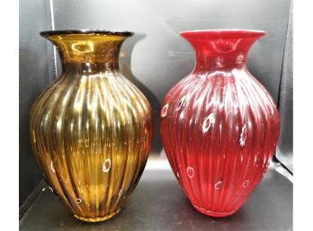 'Handcrafted For Traditions' Decorative Red & Yellow Colored Glass Vases