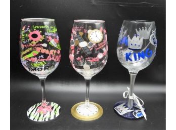Painted Wine Glasses -Assorted Set Of 3 (2 Plastic/1 Glass)