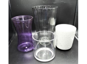 Clear & Colored Glass Vases - Assorted Set Of 4