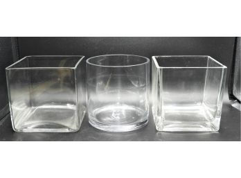 Glass Vases -Assorted Set Of 3 (2 Square/1 Round)