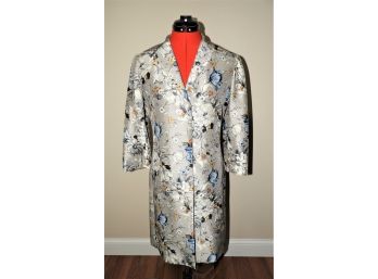 Dana Buchman 8 M EXQUISITE Art Silk Japanese Floral 3/4 Long Dress Coat Jacket - Size 4
