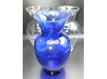 Glass Vases - Assorted Set Of 3 (1 Blue Vase & 2 Clear Vases)
