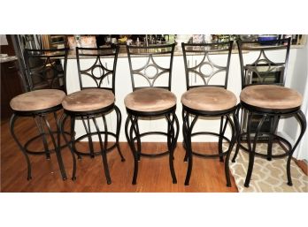 Stylish Set Of 5 Swivel Seat Counter/Bar Stools With Suede Style Seating