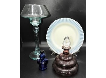 Assorted Set Of 4 - Candle Holder, Plate, Decanter And Perfume Bottle
