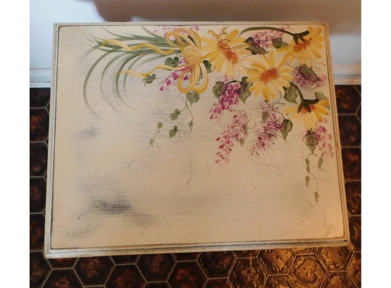 Solid Wooden End Table With Hand Painted Floral Top