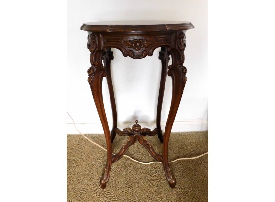 Antique French Hand Carved Wooden Side Table With Ornate Legs