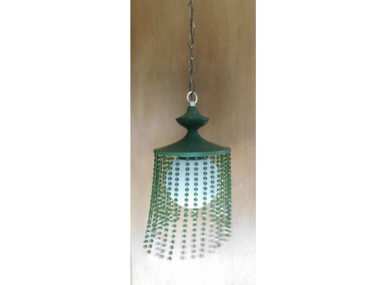 Vintage Swag Bead Lamp Green Mod Beaded Hanging Light