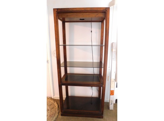 Sturdy Wooden Etagere With 4 Shelves And Top Light