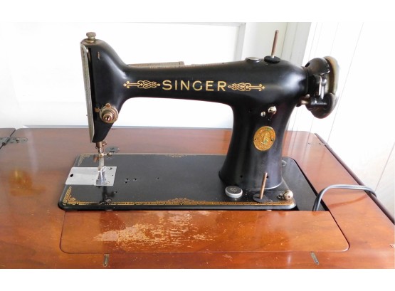 Antique Sewing Machine Table With Singer Sewing Machine