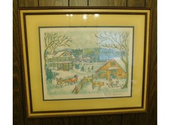 Frank Van Doren - Color Lithograph Of A Winter Farm - 38/300