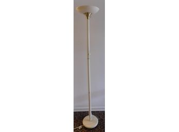 Vintage Tall Torch White Standing Floor Lamp Halogen Bulb With Gold Tone  Accents