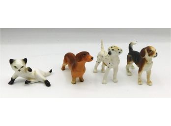 Bone China Dog And Porcelain Cat Figurines - Lot Of 4