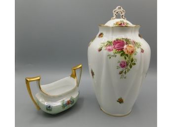 Royal Albert Bone China Porcelain Urn And Favorite Bavaria Decorative Sugar Bowl