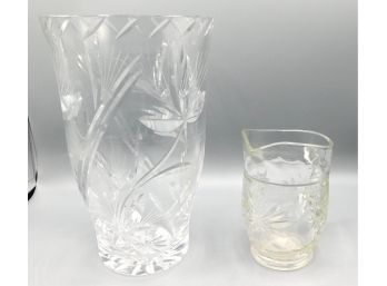 Cut Glass Vase And Water Pitcher - Pair Of 2