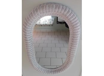 1960's White Scandanavian Rattan Oval Wall Mirror
