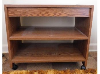Small Wooden Rolling Entertainment Cart With 2 Shelves
