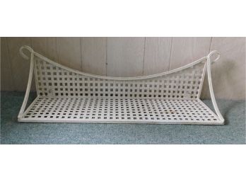 Large Vintage White Metal Planter Rack With Wicker Style Design