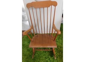 Vintage Comfortable Wooden Rocking Chair With Pair Of Green Seat Cushions