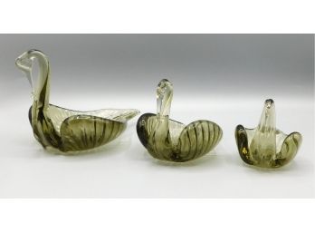 Vintage Murano Glass Inspired Nesting Swan Candy Dishes - Set Of 3