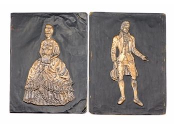 Vintage Copper Embossed Victorian Man And Woman Matching Artworks