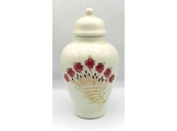 Antique Floral Painted Ceramic Vase With Lid