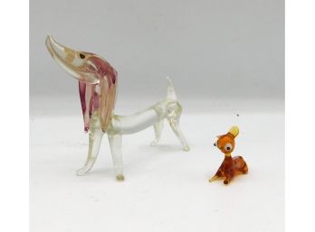 Glass Dog And Deer Figurine - Pair Of 2