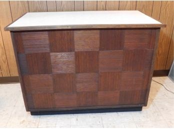 Retro Bar Counter With Square Parquet Finish On Front And Vinyl Top