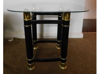Vintage Wonderful Boho Accent Table Side Table Brass Ox Horn Motif With Glass Top