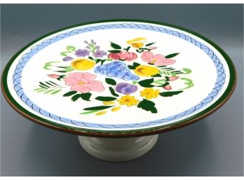 Ceramic Cake Plate On Stand With Floral Design
