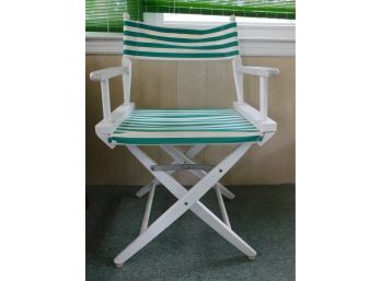 Vintage Folding Director's Chair - Green And White Striped