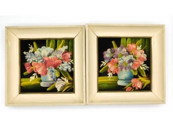 Retro Audrey Iris Hempen - Canvas Oil Paintings Of Flowers In Vases - Pair Of 2