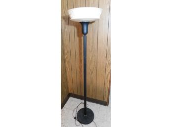 1920's Antique Torch Floor Lamp With Milk Glass Torchiere Globe Shade - Raised Floral Pattern