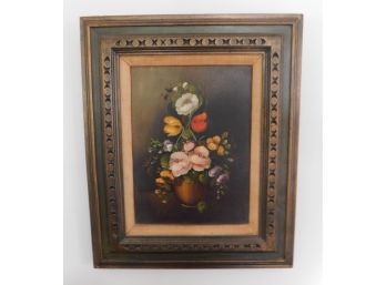 L. Ruggeri Signed Oil Painting Of Flowers In Vase With Decorative Frame