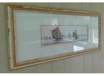 Original Signed John Watson - Custom Framed Seascape Watercolor Print With Sailboats