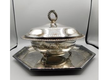 W & S Blackton Company Silver Plate Footed Bowl With Lid And Wallace Silver Plate Platter