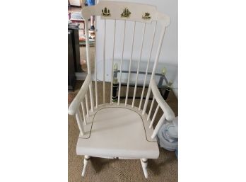 Lovely Solid Wooden Rocking Chair With Removable Beige Seat Cushions