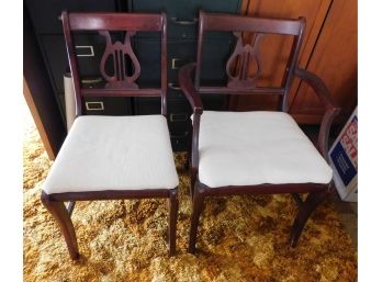 Vintage Duncan Phyfe Inspired Harp Back Chairs - One With Arms And One Without