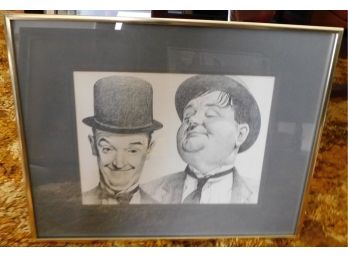 Vintage Laurel And Hardy Framed Sketch Style Artwork