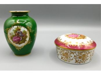 Limoges Porcelain Trinket Dish And Vase - Set Of 2