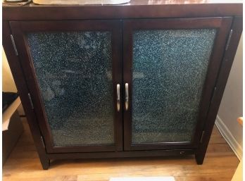 Mahogany Storage Hutch With Crackled Glass Doors
