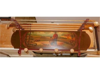 Unusual Wooden Golfers Hand Painted Decorative Coat Rack With Golf Clubs Golf Ball Hooks