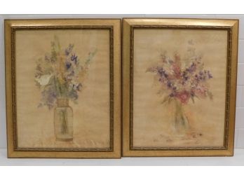 Pair Of Gold Tone Framed Floral Art Prints By Blum