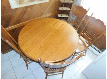 Solid Oak Dining Table With Extension Leaf And Six Chairs