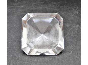 Oleg Cassini Signed Crystal Diamond Paperweight W/ Original Box