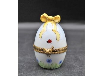 Rochard Limoges Peint Main Ribbon Egg With Chick Trinket Box MINT With Original Box