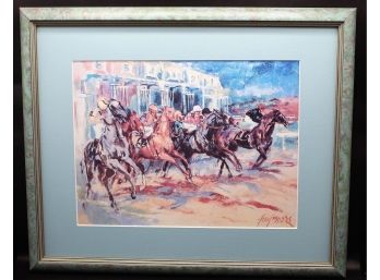 Mid Century Modern Abstract Oil Horse Racing Painting - Signed Moore