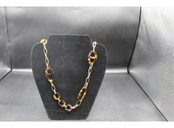 Ann Taylor LOFT Chunky Faux Tortoise Shell And Gold Tone Chain Link Necklace