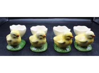 Bordallo Pinheiro Yellow Chick Egg Cups - Set Of 4 Made In Portugal